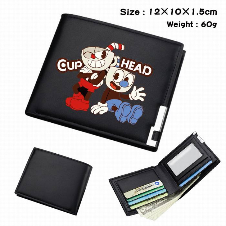 Cuphead-094 Black Anime Short Folding Leather Wallet 12X10X1.5CM 60G