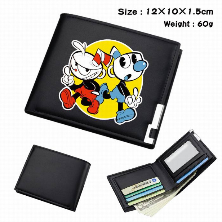 Cuphead-092 Black Anime Short Folding Leather Wallet 12X10X1.5CM 60G