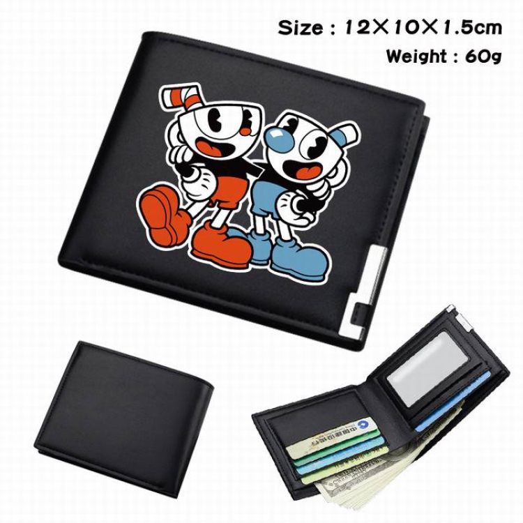 Cuphead-093 Black Anime Short Folding Leather Wallet 12X10X1.5CM 60G