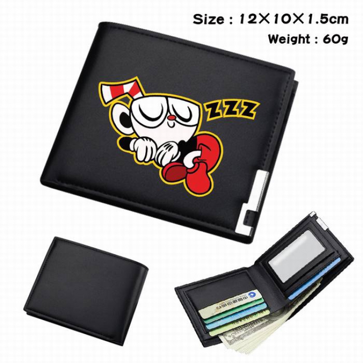 Cuphead-098 Black Anime Short Folding Leather Wallet 12X10X1.5CM 60G