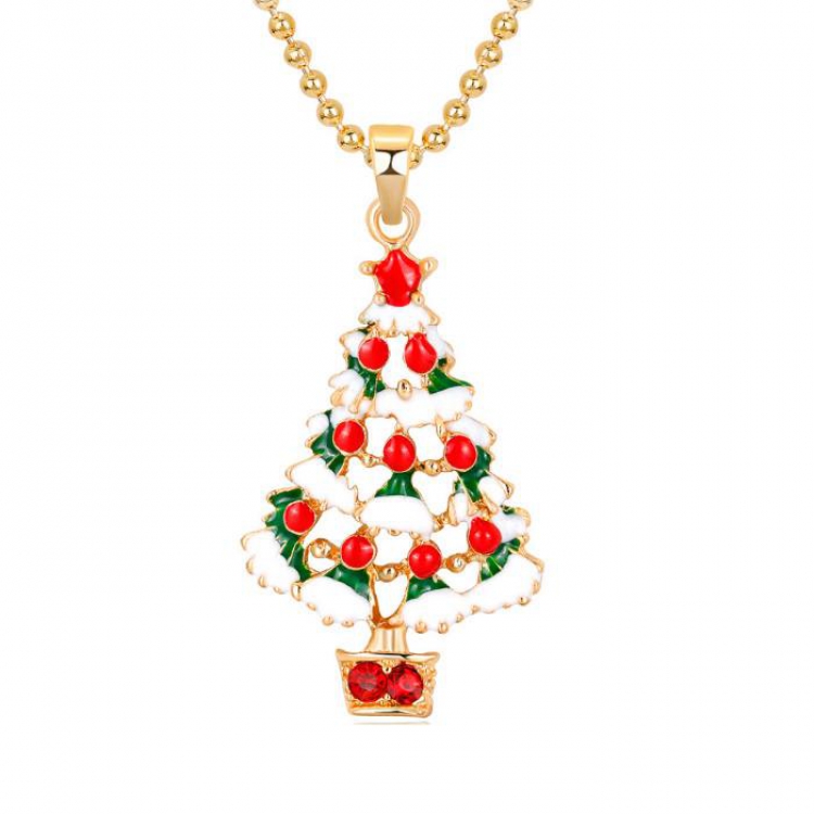 Christmas series Christmas tree Necklace pendant 2.1X4.2CM 11G Chain length：42+5CM price for 6 pcs