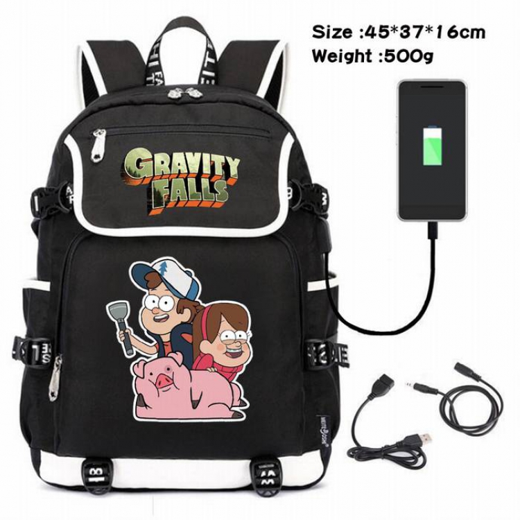 Gravity Falls-069 Anime 600D waterproof canvas backpack USB charging data line backpack
