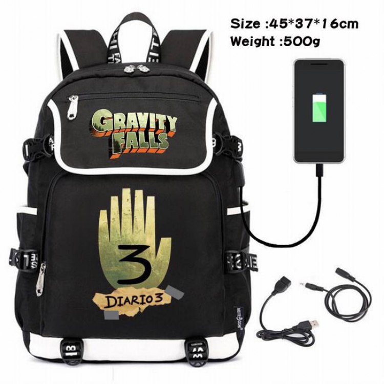 Gravity Falls-070 Anime 600D waterproof canvas backpack USB charging data line backpack