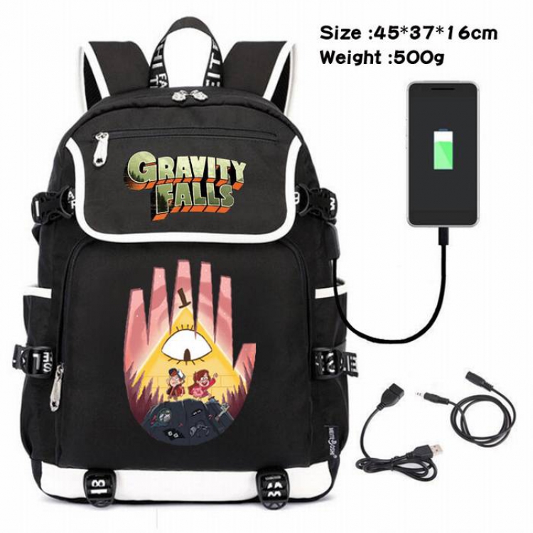 Gravity Falls-067 Anime 600D waterproof canvas backpack USB charging data line backpack