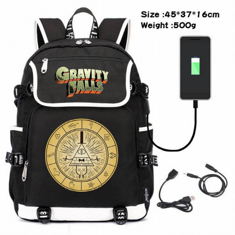 Gravity Falls-072 Anime 600D waterproof canvas backpack USB charging data line backpack