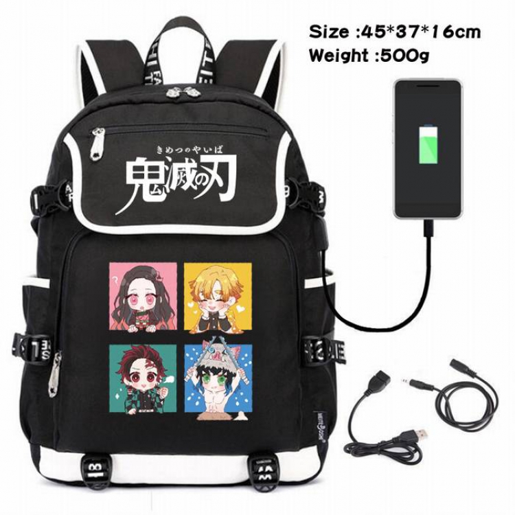 Demon Slayer Kimets-091 Anime 600D waterproof canvas backpack USB charging data line backpack