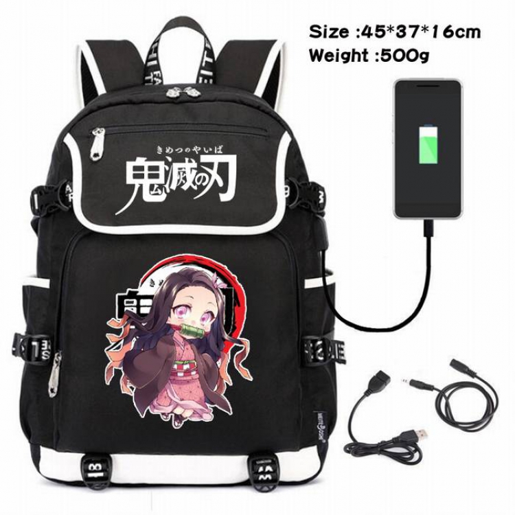 Demon Slayer Kimets-095 Anime 600D waterproof canvas backpack USB charging data line backpack