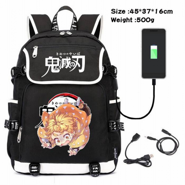 Demon Slayer Kimets-096 Anime 600D waterproof canvas backpack USB charging data line backpack