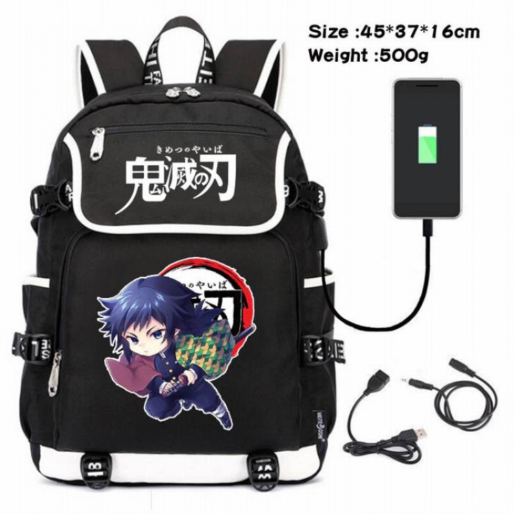 Demon Slayer Kimets-092 Anime 600D waterproof canvas backpack USB charging data line backpack