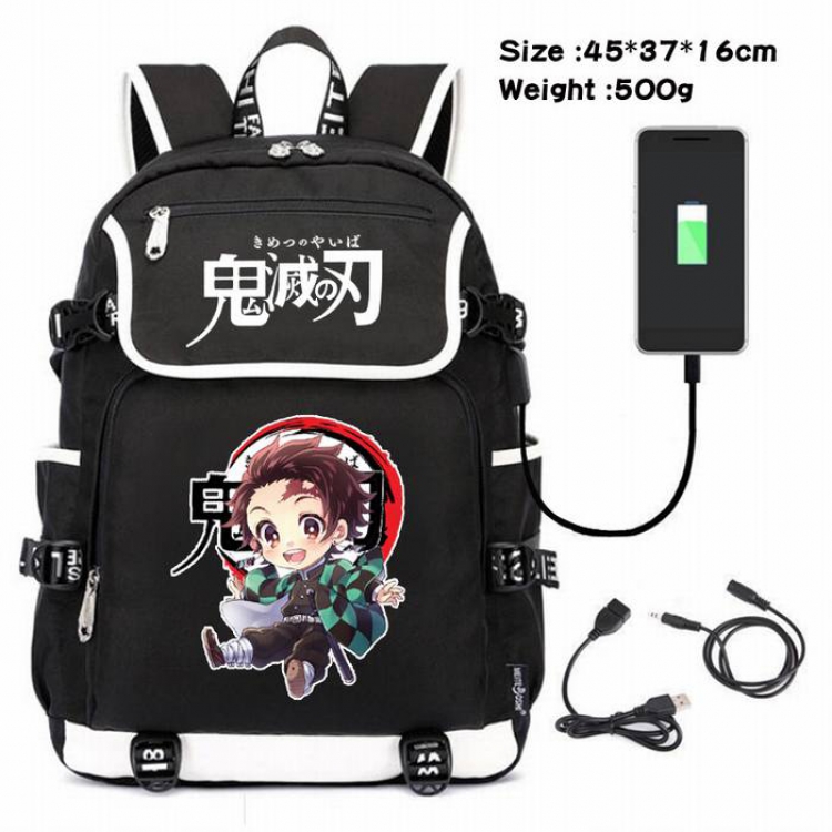 Demon Slayer Kimets-093 Anime 600D waterproof canvas backpack USB charging data line backpack