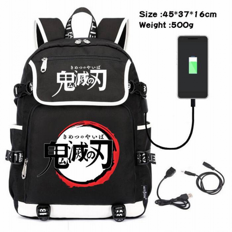 Demon Slayer Kimets-099 Anime 600D waterproof canvas backpack USB charging data line backpack