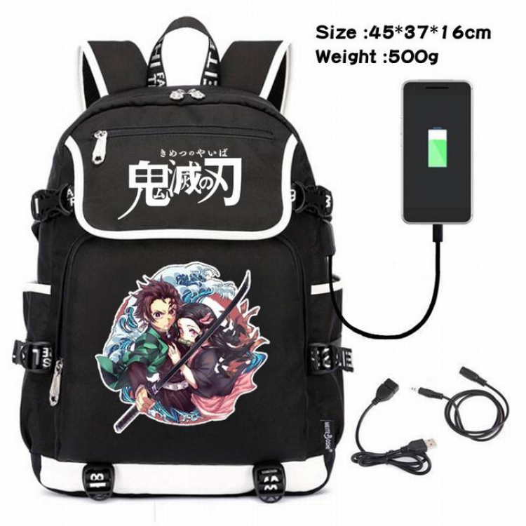 Demon Slayer Kimets-097 Anime 600D waterproof canvas backpack USB charging data line backpack