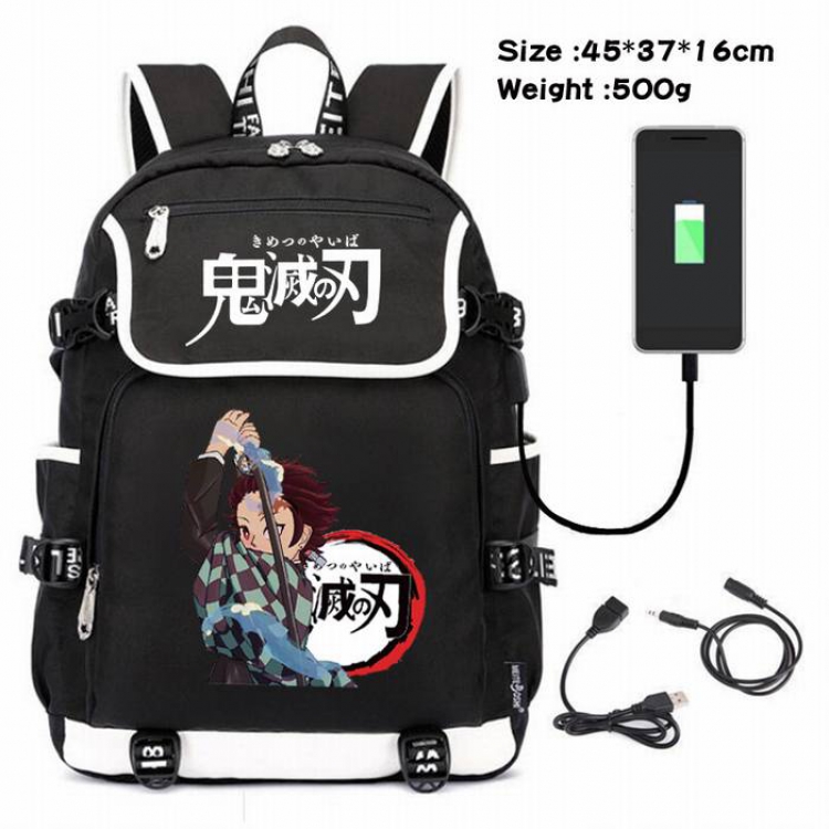 Demon Slayer Kimets-098 Anime 600D waterproof canvas backpack USB charging data line backpack