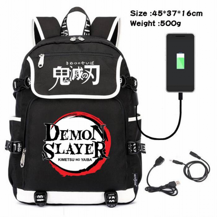 Demon Slayer Kimets-101 Anime 600D waterproof canvas backpack USB charging data line backpack