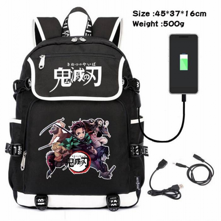 Demon Slayer Kimets-100 Anime 600D waterproof canvas backpack USB charging data line backpack