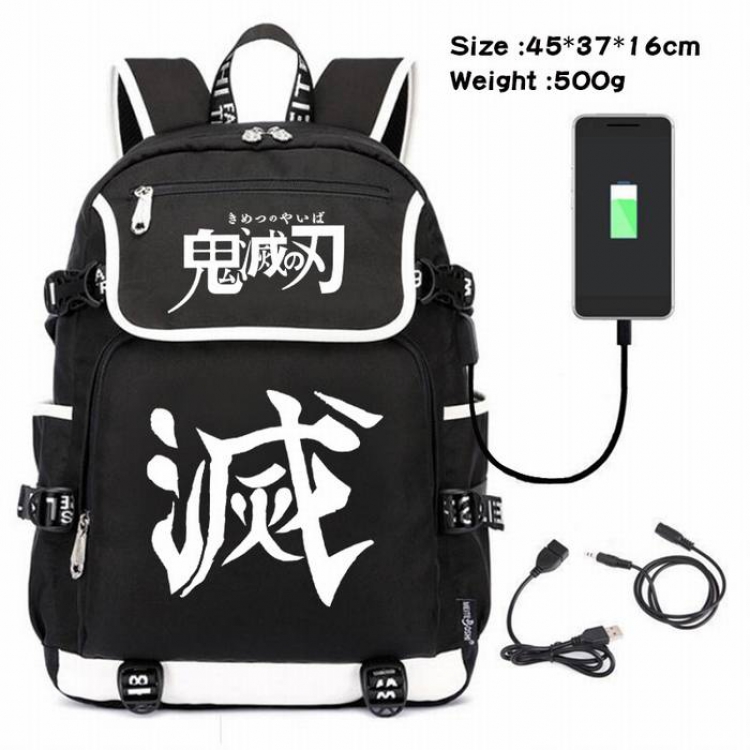 Demon Slayer Kimets-102 Anime 600D waterproof canvas backpack USB charging data line backpack