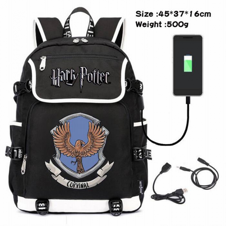 Harry Potter-103 Anime 600D waterproof canvas backpack USB charging data line backpack