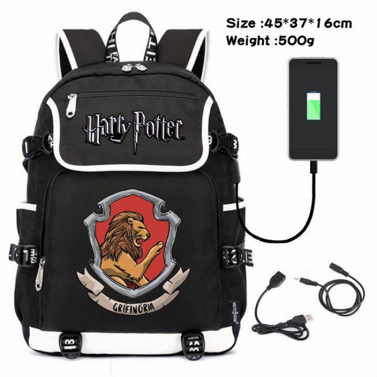 Harry Potter-104 Anime 600D waterproof canvas backpack USB charging data line backpack
