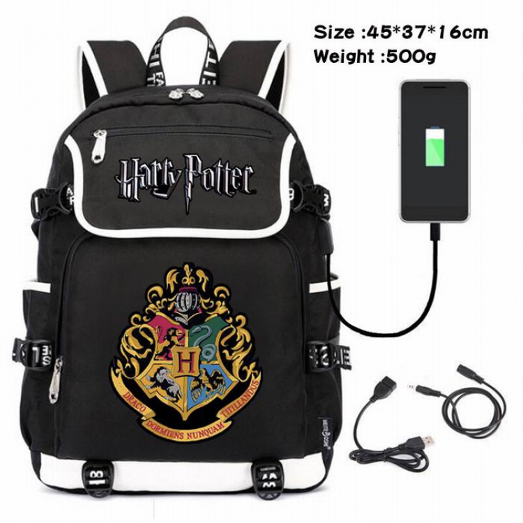 Harry Potter-112 Anime 600D waterproof canvas backpack USB charging data line backpack