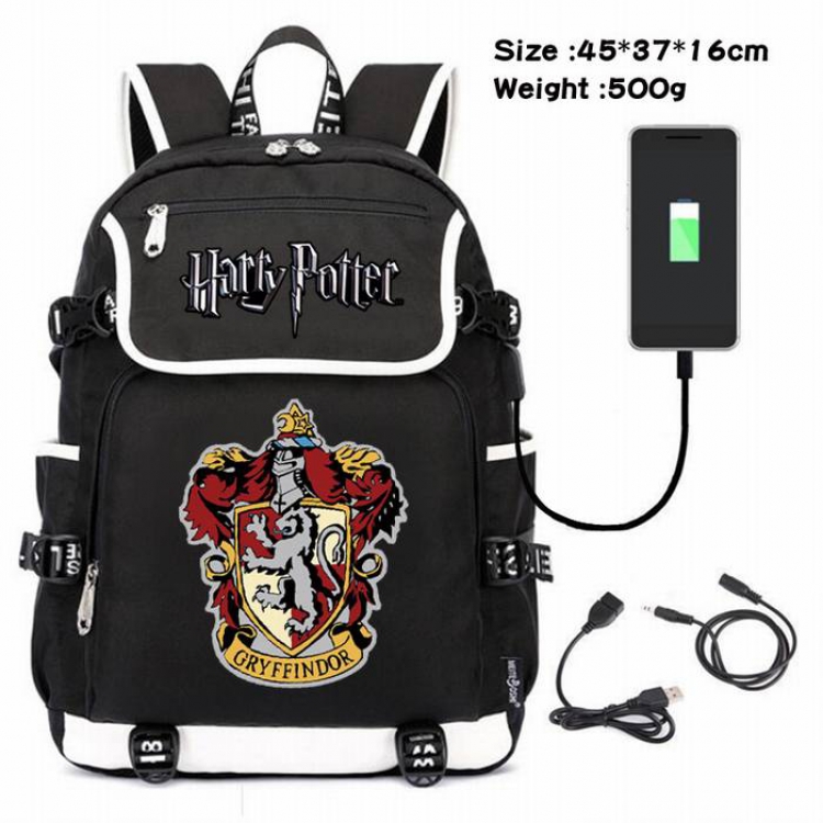 Harry Potter-110 Anime 600D waterproof canvas backpack USB charging data line backpack