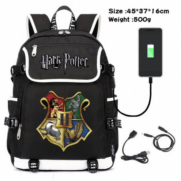 Harry Potter-111 Anime 600D waterproof canvas backpack USB charging data line backpack