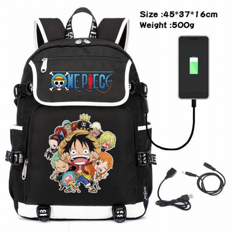 One Piece-114 Anime 600D waterproof canvas backpack USB charging data line backpack