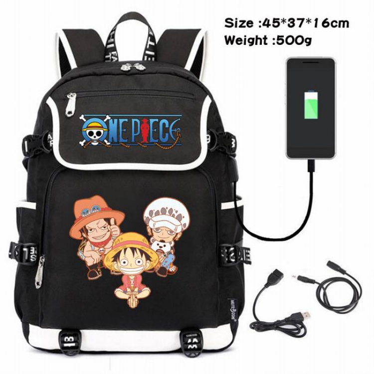 One Piece-115 Anime 600D waterproof canvas backpack USB charging data line backpack