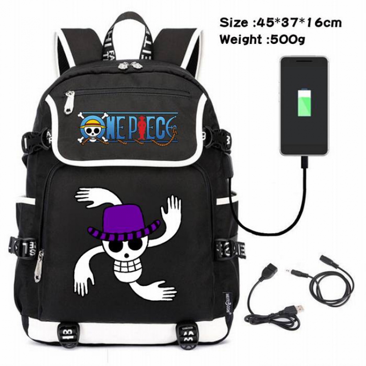 One Piece-121 Anime 600D waterproof canvas backpack USB charging data line backpack