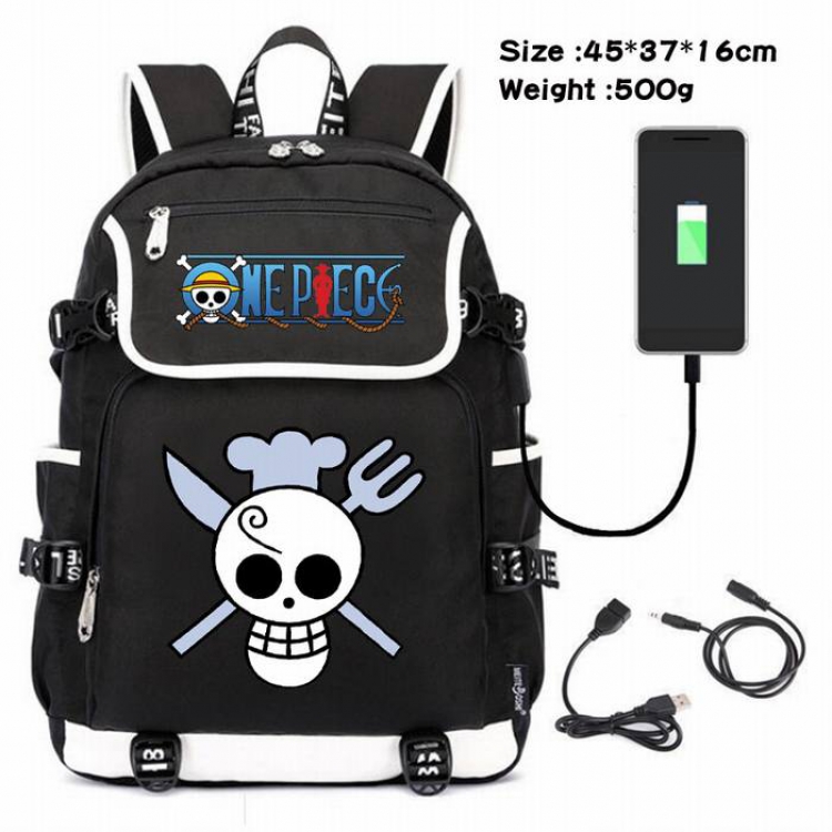 One Piece-120 Anime 600D waterproof canvas backpack USB charging data line backpack