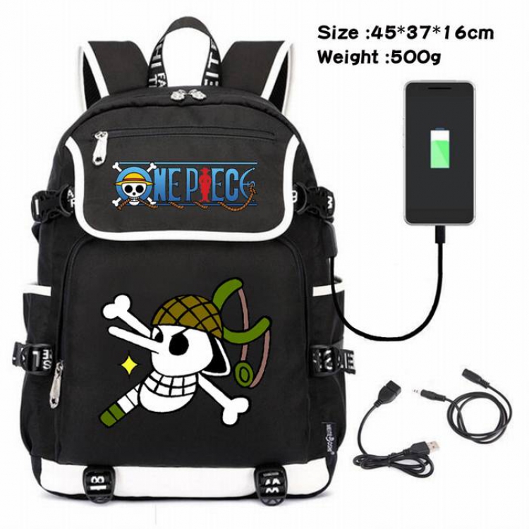 One Piece-119 Anime 600D waterproof canvas backpack USB charging data line backpack