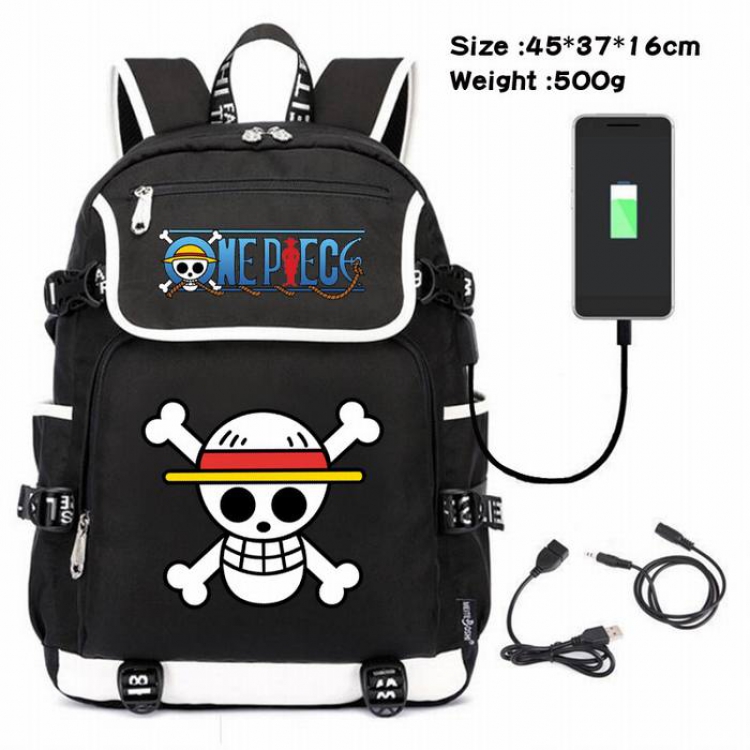 One Piece-118 Anime 600D waterproof canvas backpack USB charging data line backpack