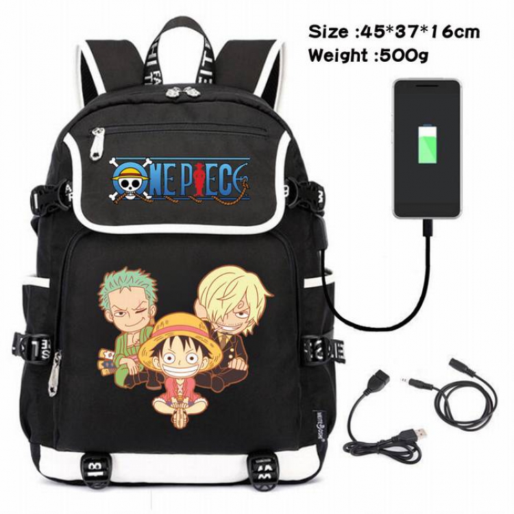 One Piece-117 Anime 600D waterproof canvas backpack USB charging data line backpack
