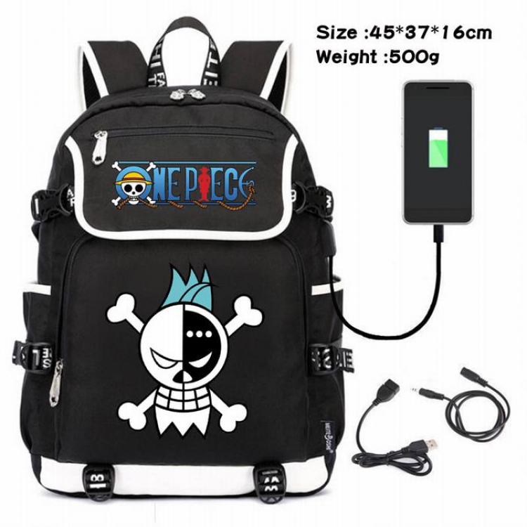 One Piece-123 Anime 600D waterproof canvas backpack USB charging data line backpack