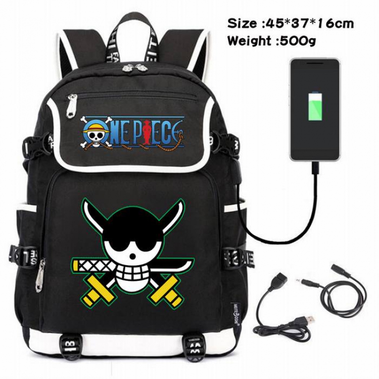 One Piece-124 Anime 600D waterproof canvas backpack USB charging data line backpack