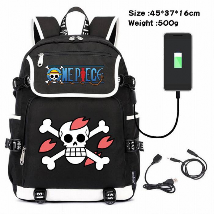 One Piece-126 Anime 600D waterproof canvas backpack USB charging data line backpack