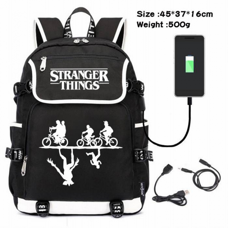 Stranger Things-078 Anime 600D waterproof canvas backpack USB charging data line backpack