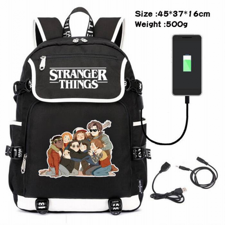 Stranger Things-084 Anime 600D waterproof canvas backpack USB charging data line backpack