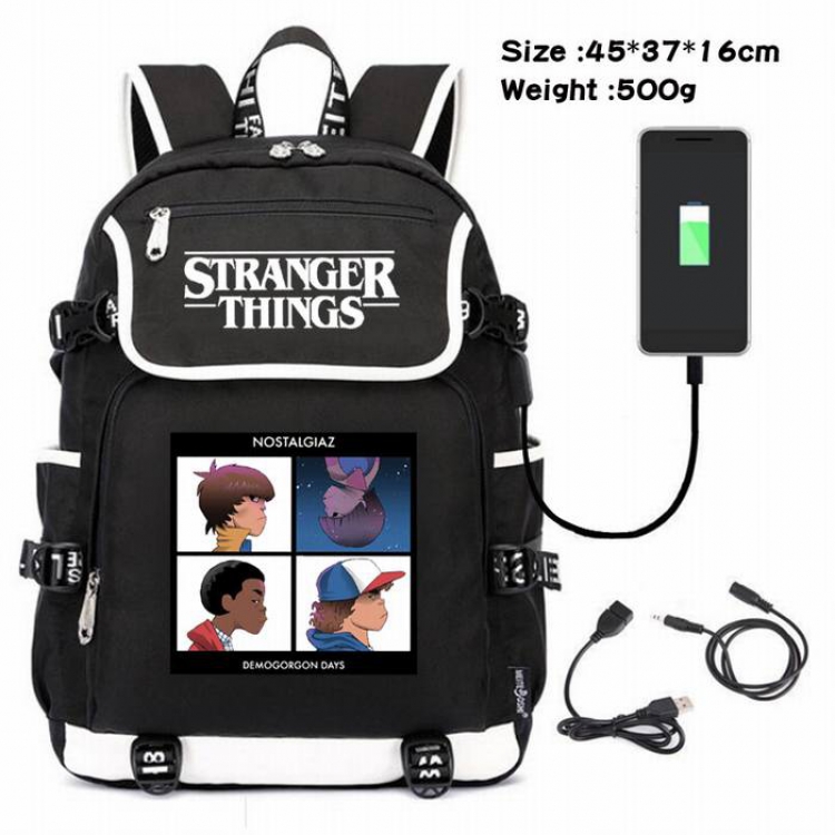 Stranger Things-086 Anime 600D waterproof canvas backpack USB charging data line backpack