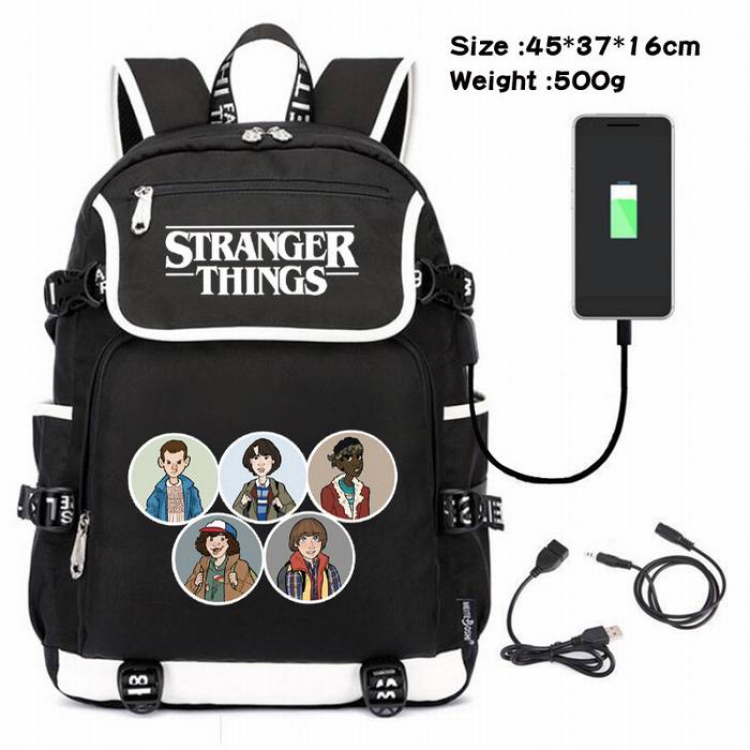 Stranger Things-083 Anime 600D waterproof canvas backpack USB charging data line backpack