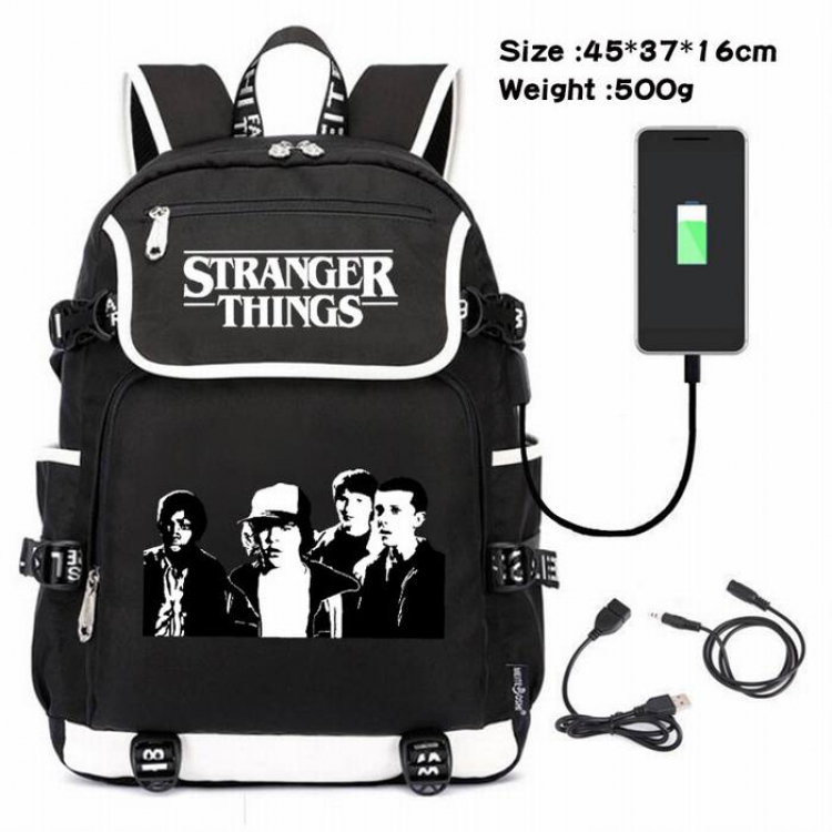 Stranger Things-087 Anime 600D waterproof canvas backpack USB charging data line backpack