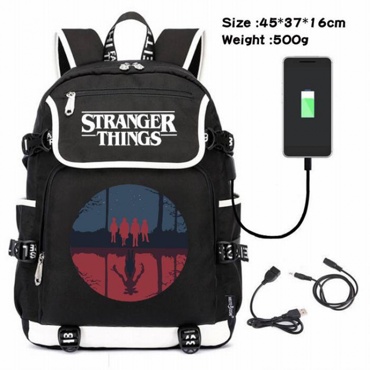 Stranger Things-085 Anime 600D waterproof canvas backpack USB charging data line backpack