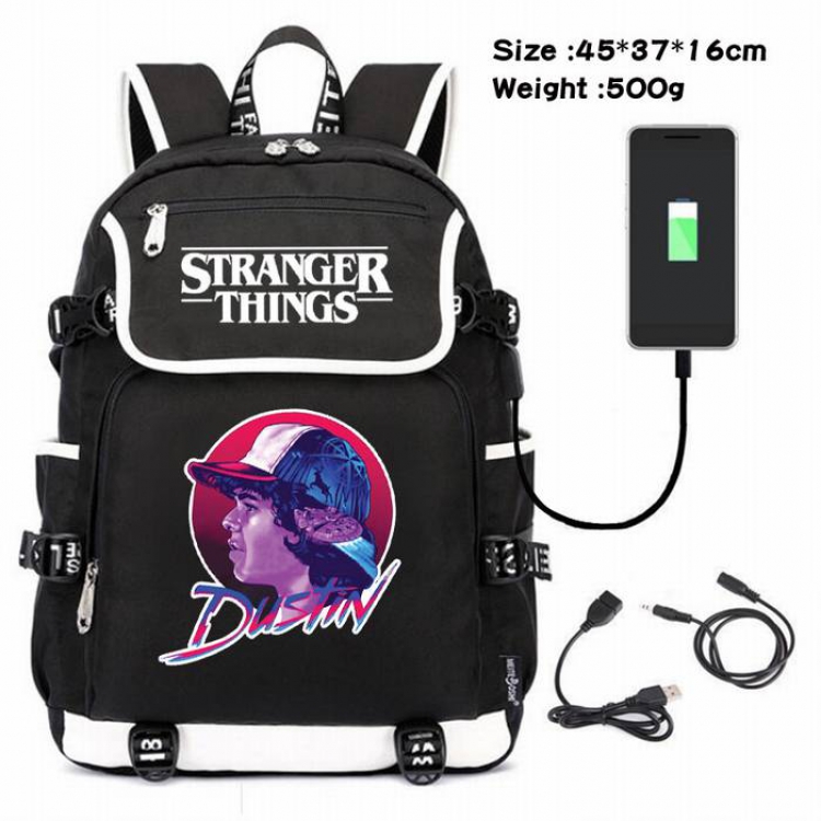 Stranger Things-088 Anime 600D waterproof canvas backpack USB charging data line backpack