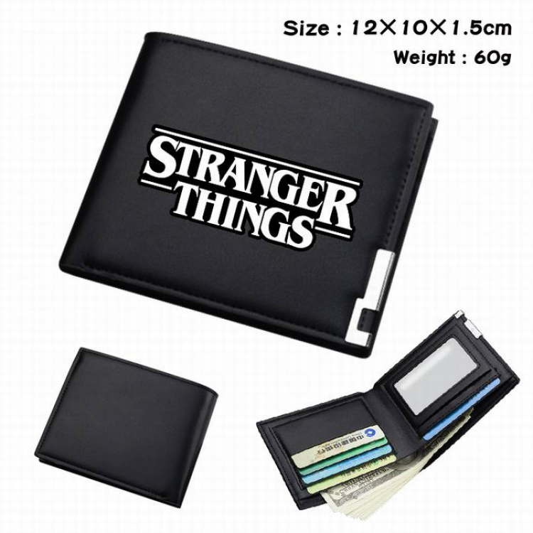 Stranger Things-146 Black Anime Short Folding Leather Wallet 12X10X1.5CM 60G