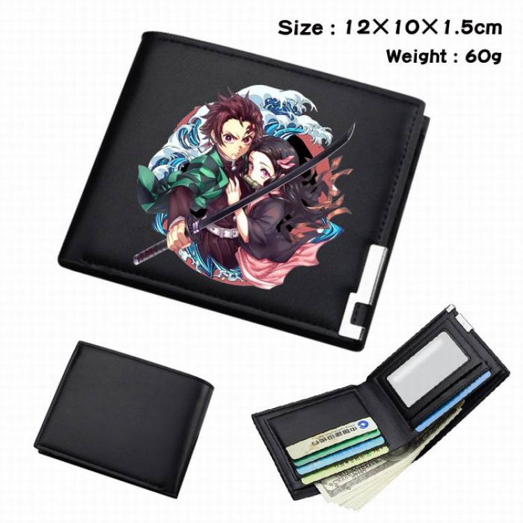 Demon Slayer Kimets-150 Black Anime Short Folding Leather Wallet 12X10X1.5CM 60G