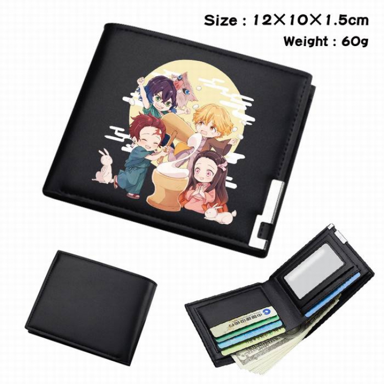 Demon Slayer Kimets-155 Black Anime Short Folding Leather Wallet 12X10X1.5CM 60G