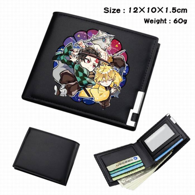 Demon Slayer Kimets-154 Black Anime Short Folding Leather Wallet 12X10X1.5CM 60G