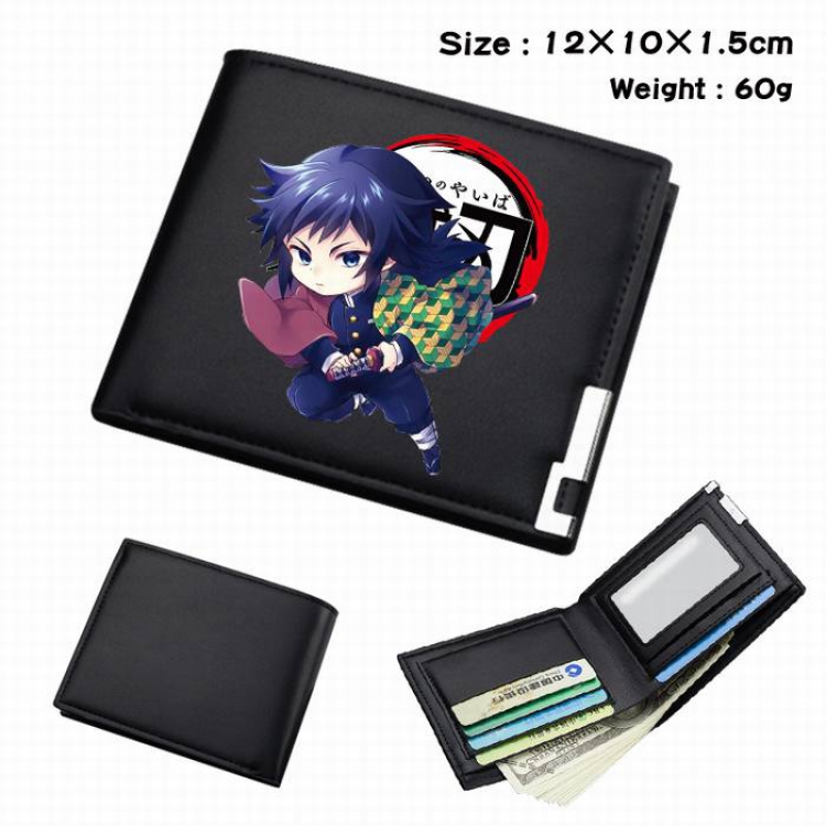 Demon Slayer Kimets-153 Black Anime Short Folding Leather Wallet 12X10X1.5CM 60G