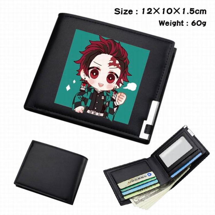 Demon Slayer Kimets-158 Black Anime Short Folding Leather Wallet 12X10X1.5CM 60G