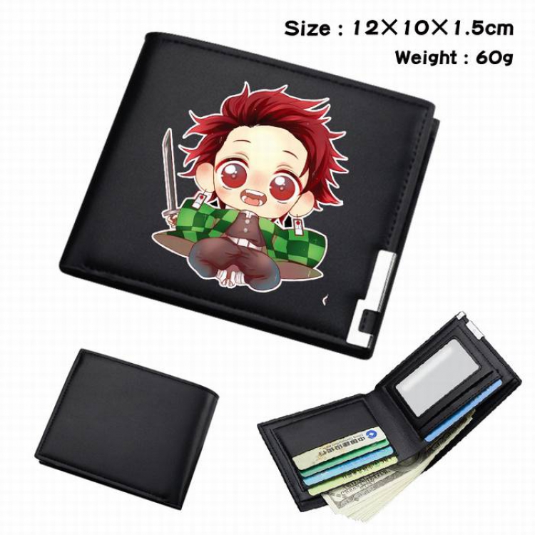 Demon Slayer Kimets-160 Black Anime Short Folding Leather Wallet 12X10X1.5CM 60G