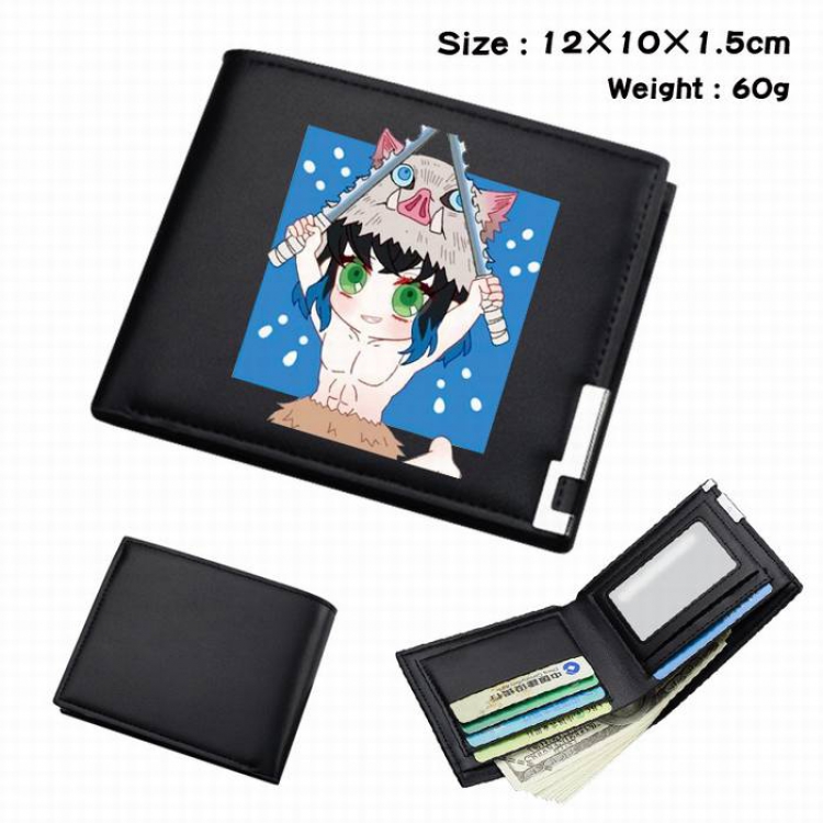 Demon Slayer Kimets-159 Black Anime Short Folding Leather Wallet 12X10X1.5CM 60G